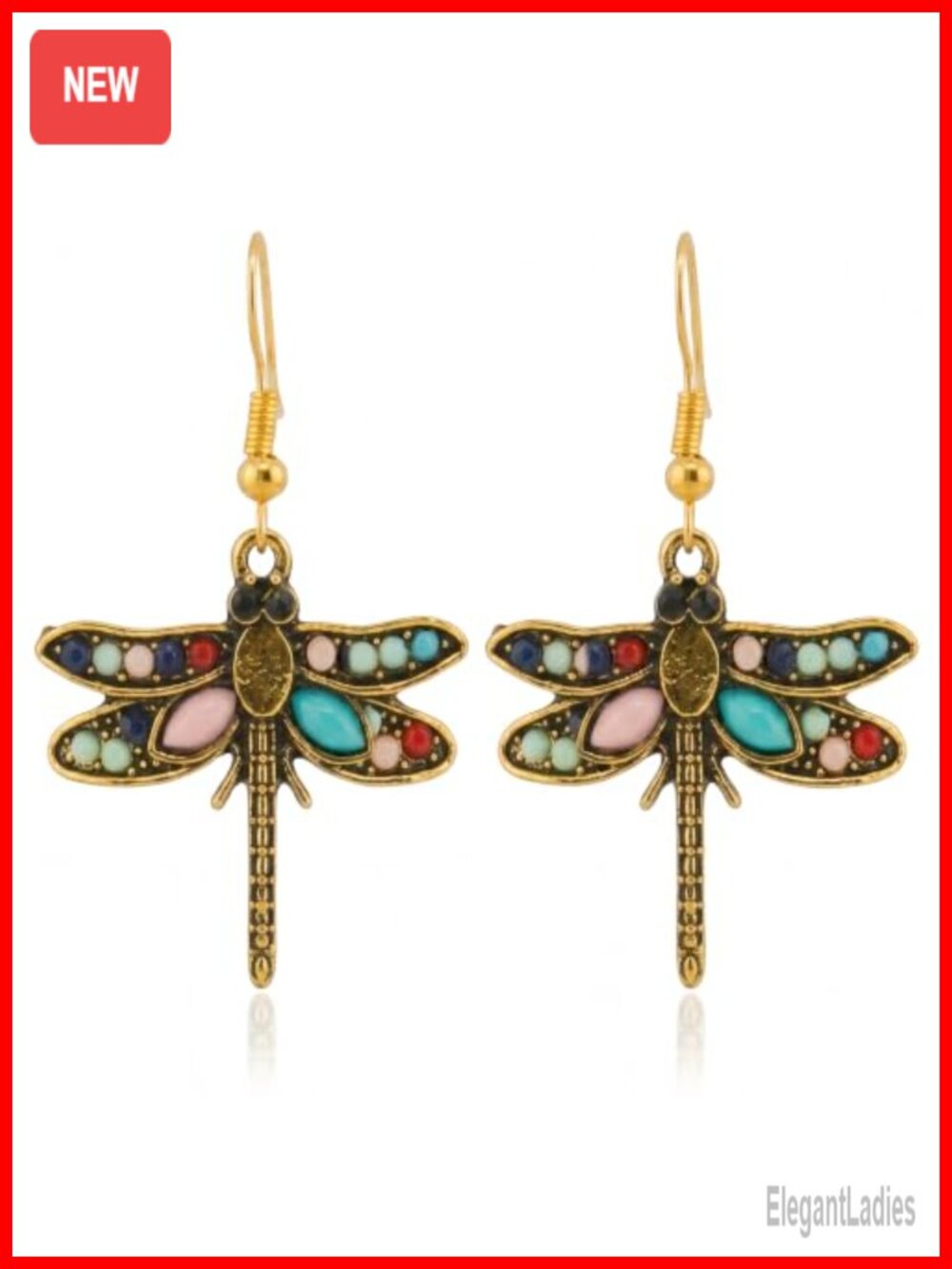 Enamel Butterfly Dangle Earrings Gold Fishhook Drop Gift for Women